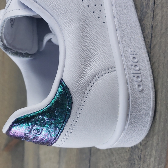 adidas Advantage Women's Tennis Casual Leather Shoes White/Iredescent - Picture 8 of 8